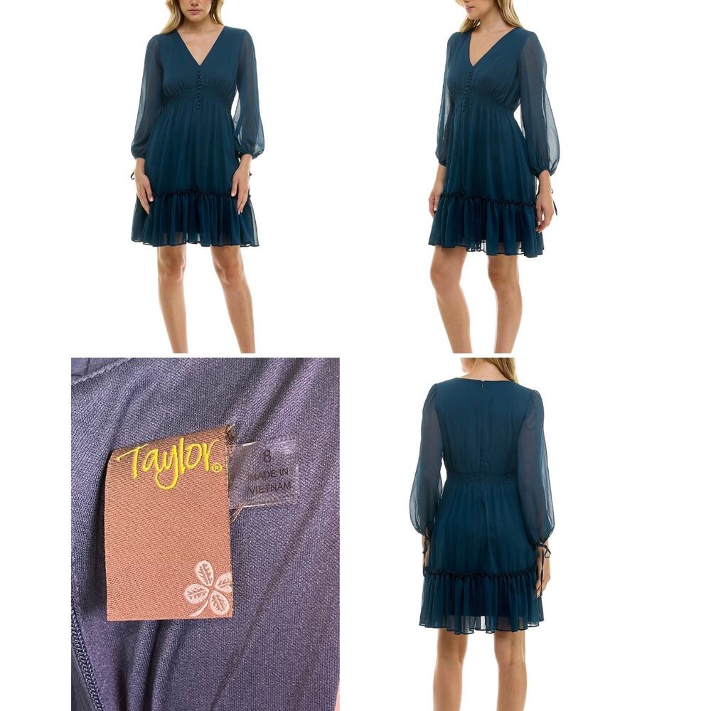Taylor Navy Chiffon Boho Dress 8 Cottagecore Wedding Guest Romantic Aesthetic - Picture 2 of 9